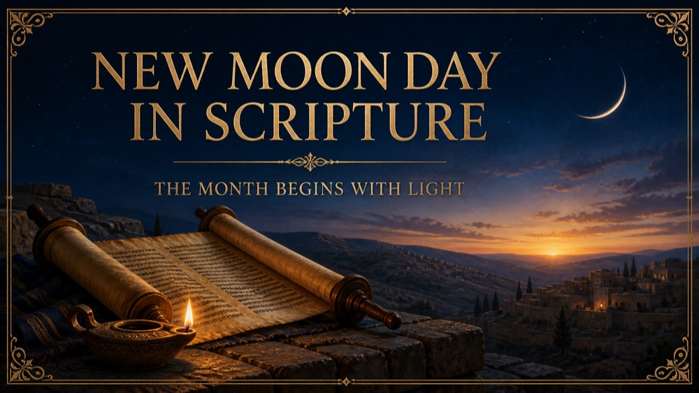 First visible crescent, lamp and Scripture scroll at dawn