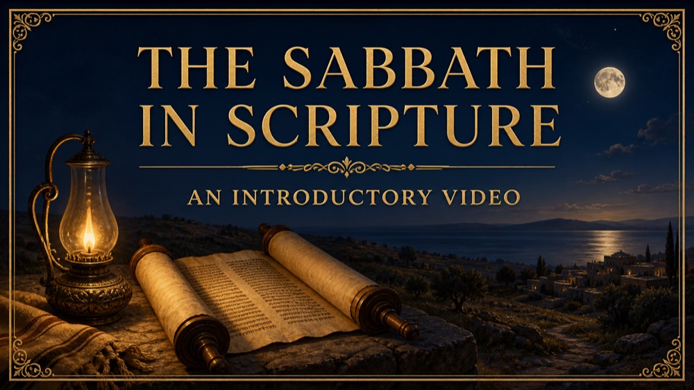 Lamp and Scripture scroll beneath the moon on a Sabbath evening