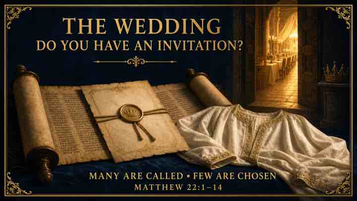 The Wedding: invitation, white garment, Scripture and the banquet hall.
