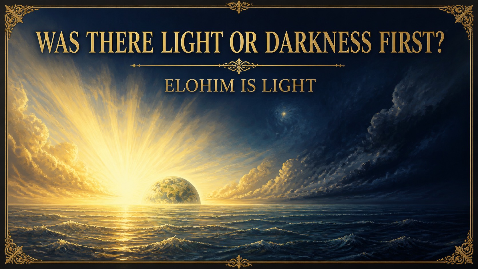 Creation light shining over the waters while darkness recedes